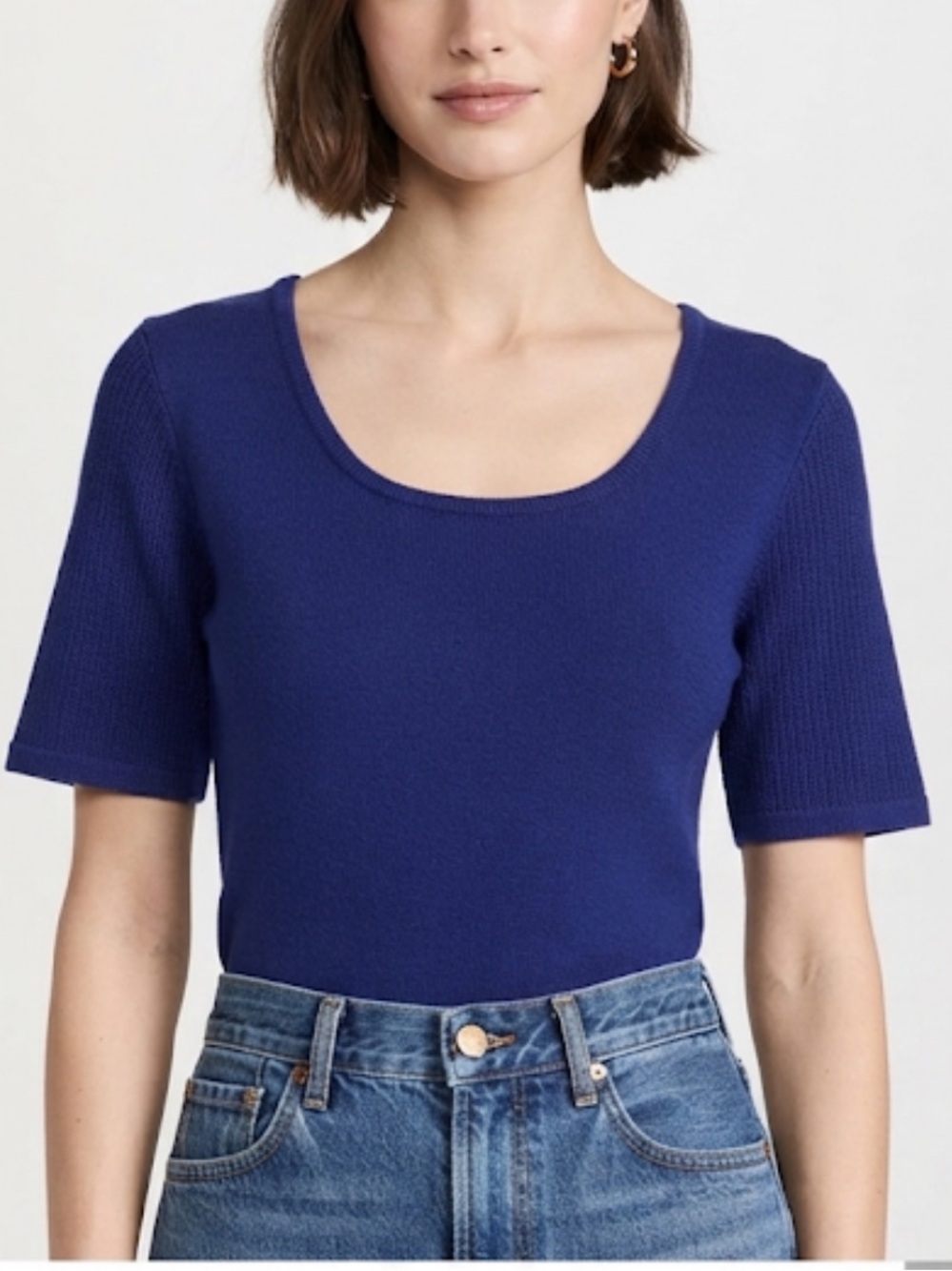 JENNIFER ROBERTS Knit Top Vintage 80’s Blue Wool Blend Short SleeveSize 14
